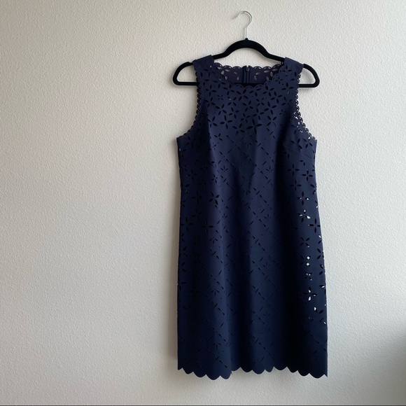 J. Crew Laser Cut Floral Shift Dress - Navy 💙 - Picture 2 of 12